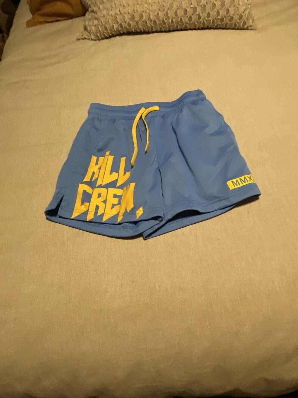 Kill Crew MMXV Blue and Yellow Athletic Shorts Size S